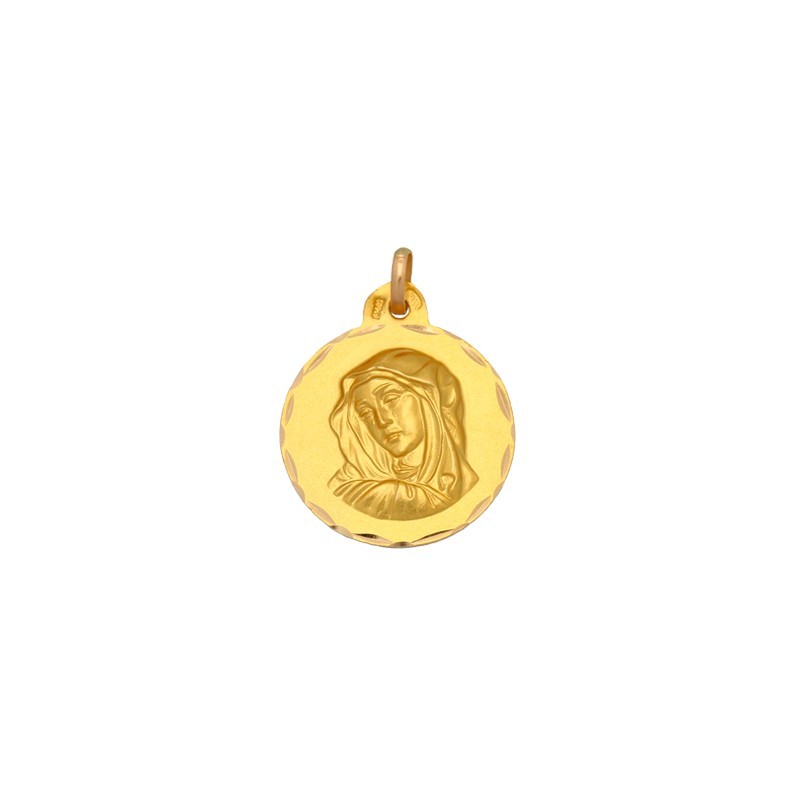 Medalla Redonda de la Virgen Dolorosa en Oro 18K | Joyería Parejo