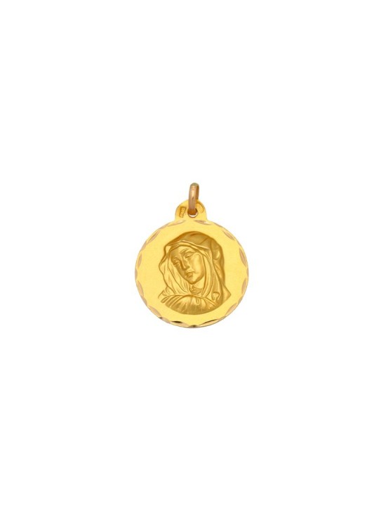 Medalla Redonda de la Virgen Dolorosa en Oro 18K | Joyería Parejo