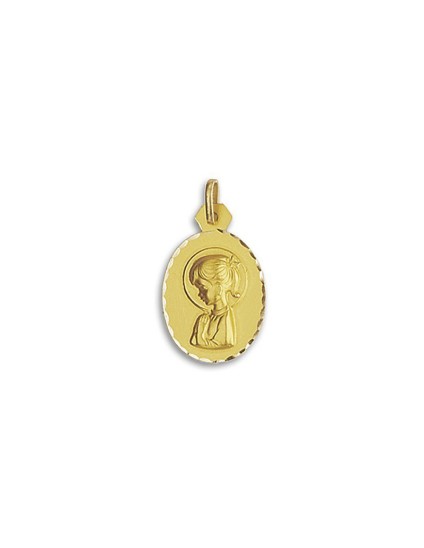 Medalla Oval del Rostro de la Virgen Niña en Oro 18k de 25mm