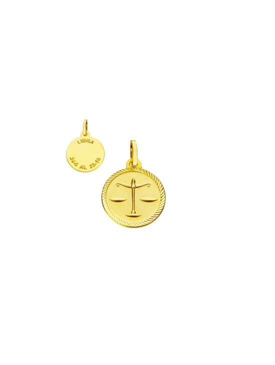Medalla del Horóscopo Libra Borde Tallado en Oro | Joyería Parejo