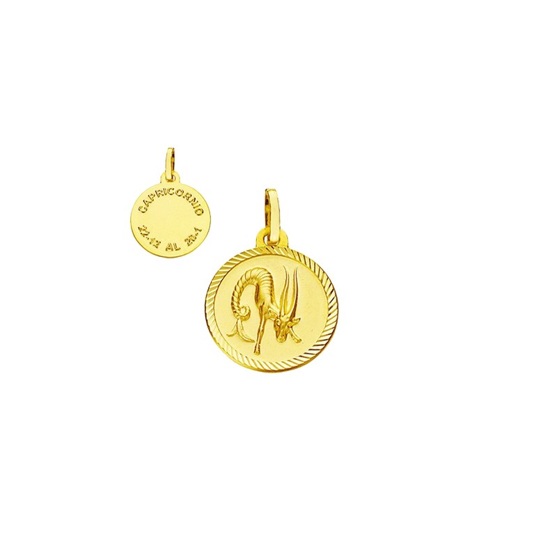 Medalla Horóscopo Capricornio Borde Tallado en Oro | Joyería Parejo