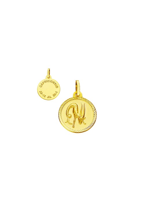 Capricorn Horoscope Gold Medal with Carved Edge | Parejo Jewelry