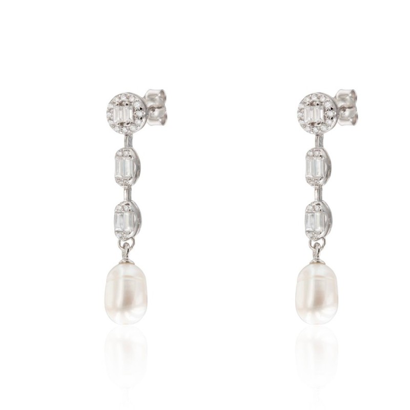 Pendientes Plata Baguette y Perla CPE1825-RD-BL | Joyería Parejo
