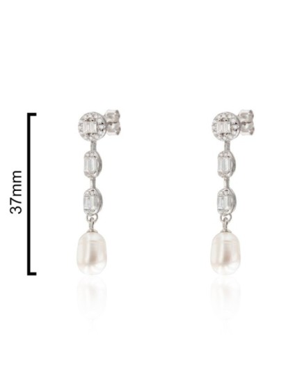 Pendientes Plata Baguette y Perla CPE1825-RD-BL | Joyería Parejo
