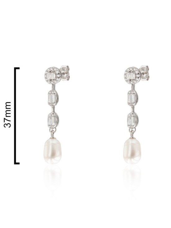 Pendientes Plata Baguette y Perla CPE1825-RD-BL | Joyería Parejo