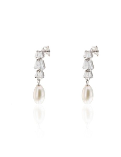 Pendientes Plata Baguete y Perla CPE1825-RD-BL | Joyería Parejo