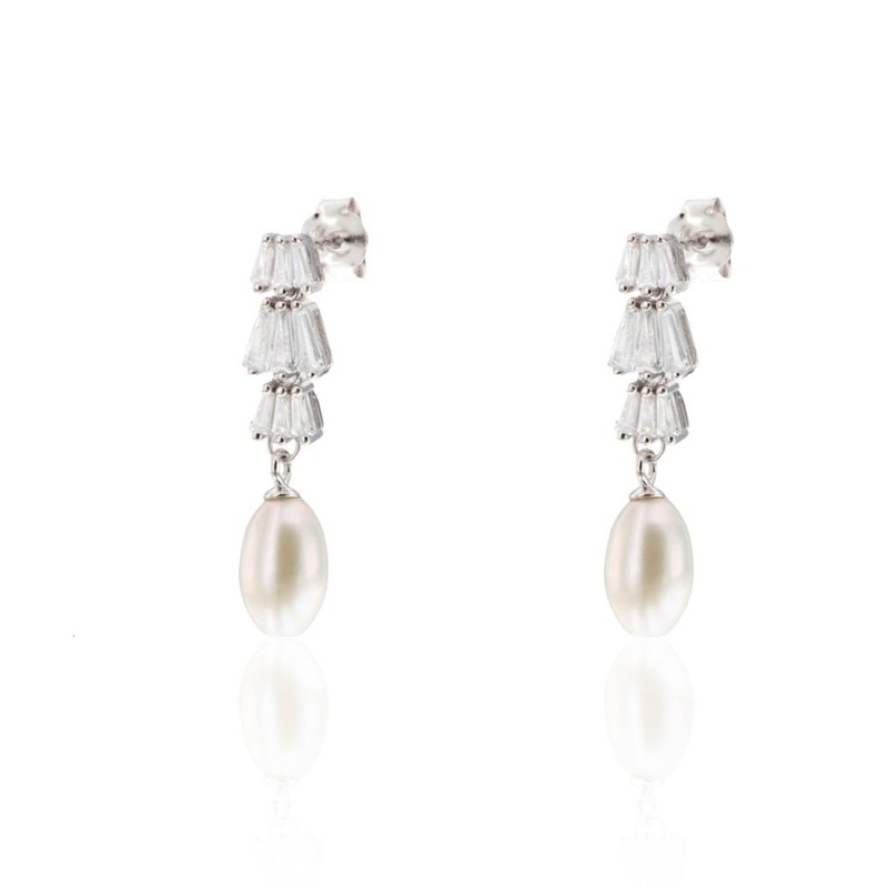 Pendientes Plata Baguete y Perla CPE1825-RD-BL | Joyería Parejo