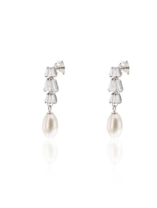 Pendientes Plata Baguete y Perla CPE1825-RD-BL | Joyería Parejo
