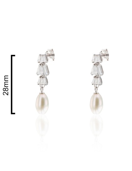 Pendientes Plata Baguete y Perla CPE1825-RD-BL | Joyería Parejo
