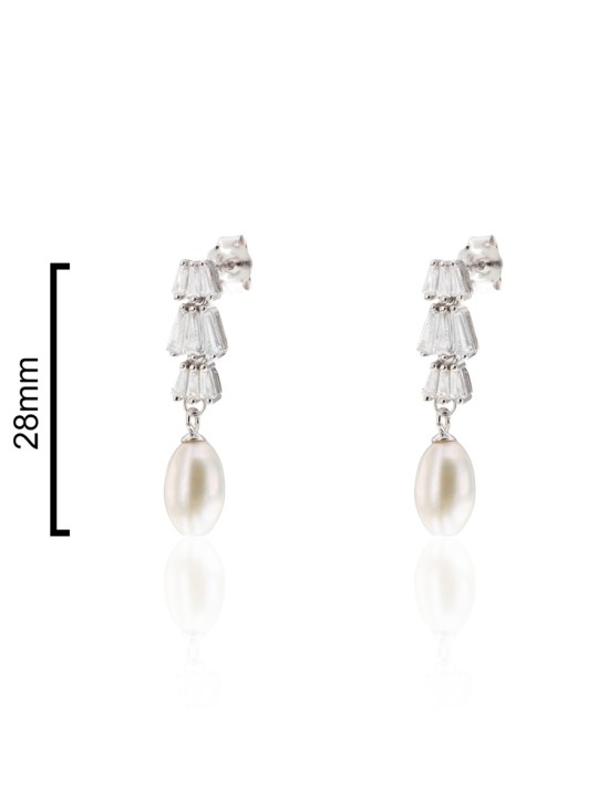 Pendientes Plata Baguete y Perla CPE1825-RD-BL | Joyería Parejo