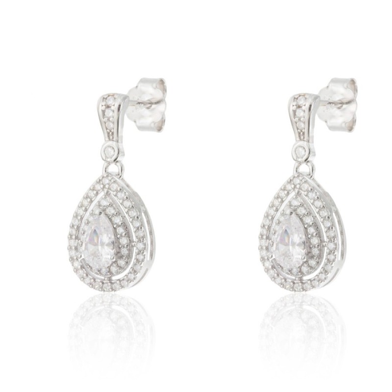 Pendientes Plata Gota Piedra Central CPE1730-RD-BL | Joyería Parejo