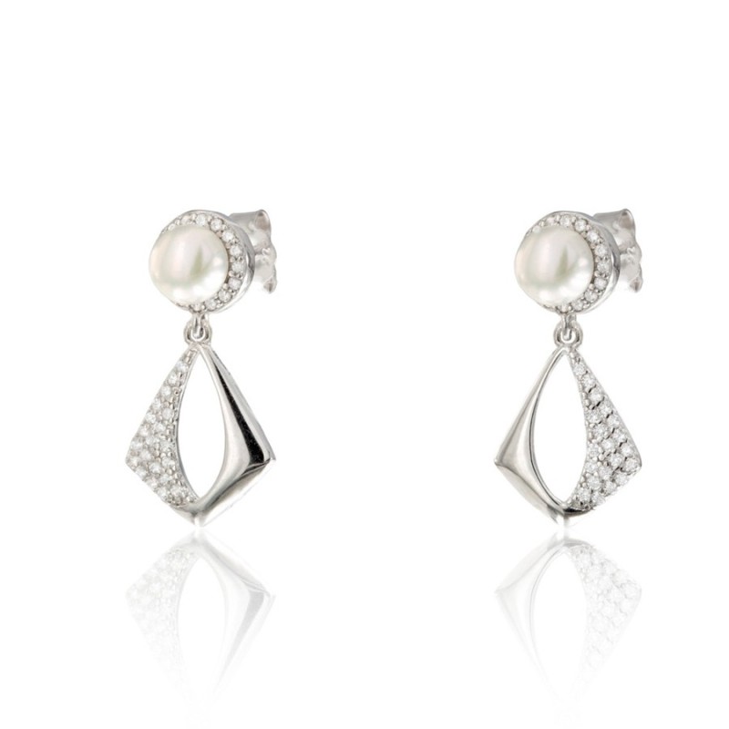 Pendientes Plata Perla Circonitas CPE1828-RD-BL | Joyería Parejo