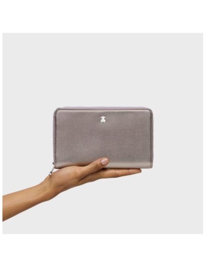 Billetera Tous Mediana New Dubai Plateada Saffiano | Joyería Parejo