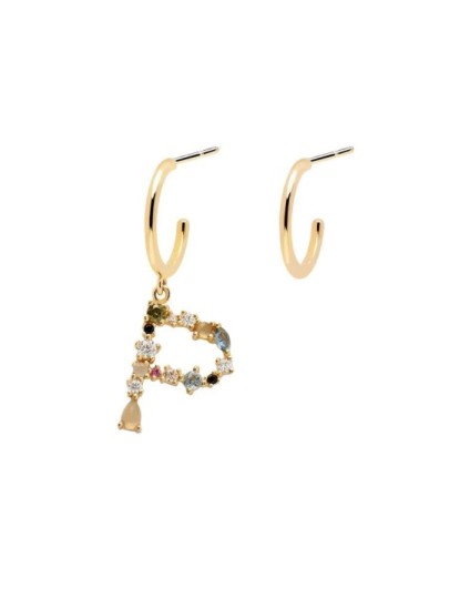 Pendientes PD Paola Letra P Plata Bañada en Oro | Joyería Parejo