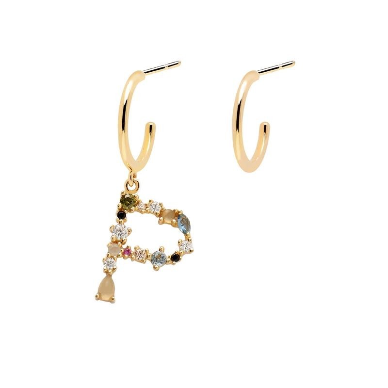 Pendientes PD Paola Letra P Plata Bañada en Oro | Joyería Parejo