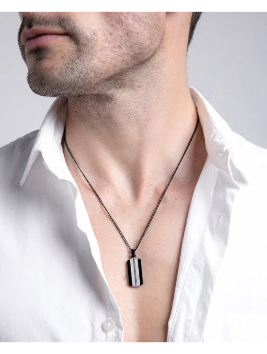 Collar Viceroy 14119C01010 Hombre IP Negro - Placa | Joyería Parejo