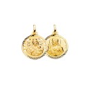 Medalla Escapulario Calada Borde Tallado Virgen del Carmen - Sagrado Corazón Oro 18k
