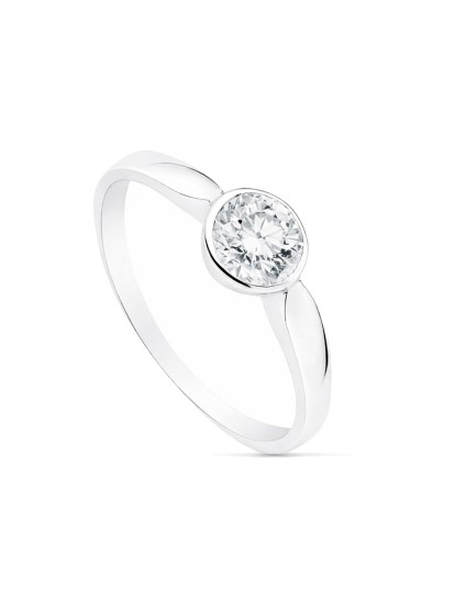 Anillo Solitario Mujer Oro Blanco 18K Circonita 6 mm | Joyería Parejo