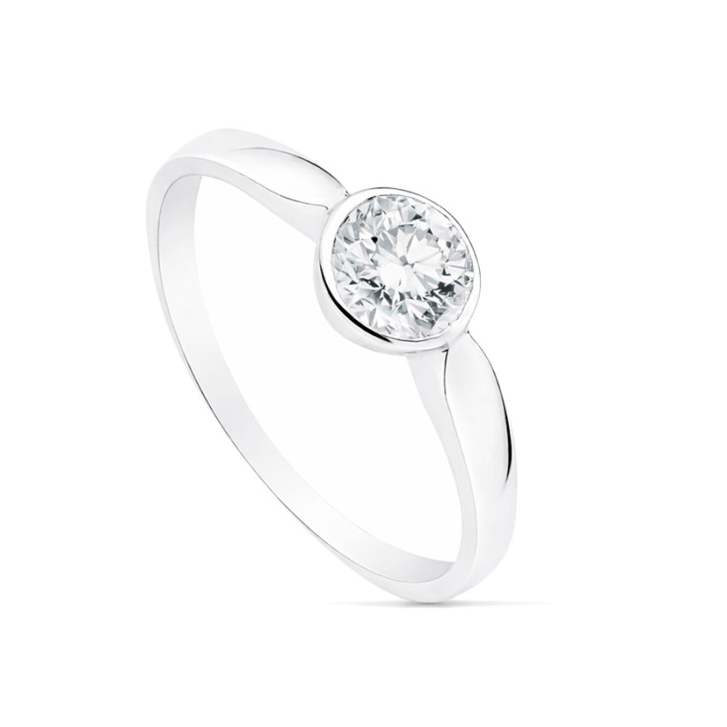 Anillo Solitario Mujer Oro Blanco 18K Circonita 6 mm | Joyería Parejo