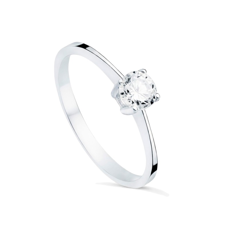 Anillo Solitario Oro Blanco 18K Garras Circonita 5 mm | Joyería Parejo