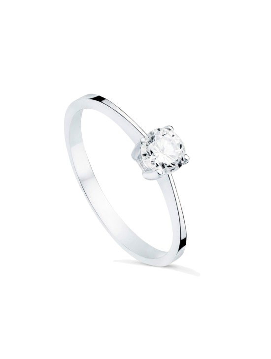 Anillo Solitario Oro Blanco 18K Garras Circonita 5 mm | Joyería Parejo