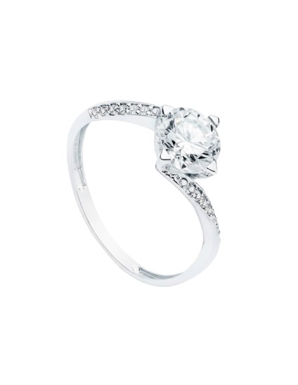 Anillo Solitario Mujer Oro Blanco 18K Circonita 7 mm | Joyería Parejo