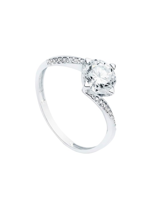 Anillo Solitario Mujer Oro Blanco 18K Circonita 7 mm | Joyería Parejo