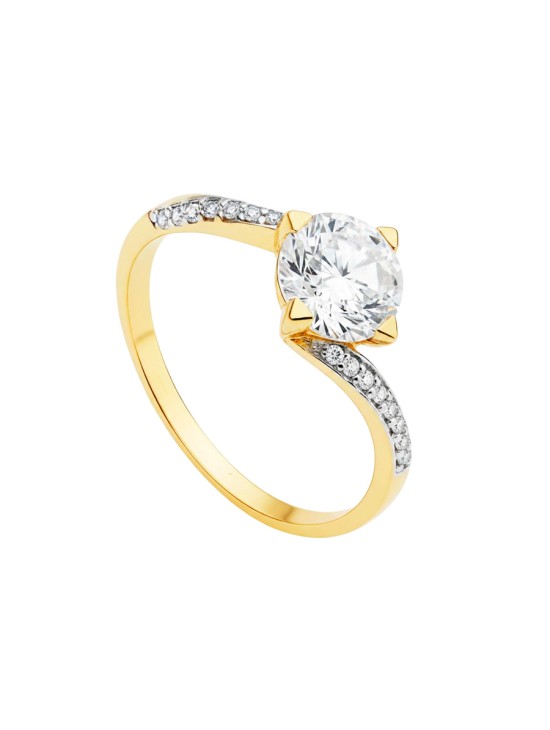 Anillo Solitario Mujer Oro Bicolor 18K Circonita 7 mm | Joyería Parejo