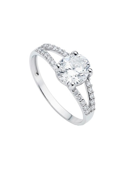 Anillo Solitario Mujer Oro Blanco 18K Circonita Oval | Joyería Parejo