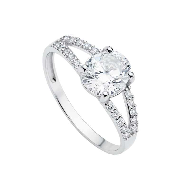 Anillo Solitario Mujer Oro Blanco 18K Circonita Oval | Joyería Parejo