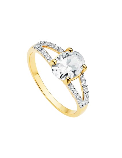 Anillo Solitario Mujer Oro Bicolor 18K Circonita Oval | Joyería Parejo