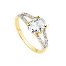 Anillo Solitario Mujer Oro Bicolor 18K Circonita Oval 8 x 6 mm