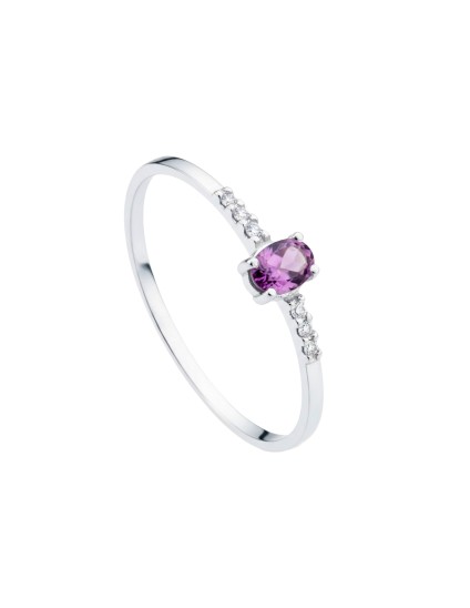 Sortija Oro Blanco Diamantes Laboratorio y Amatista | Joyería Parejo