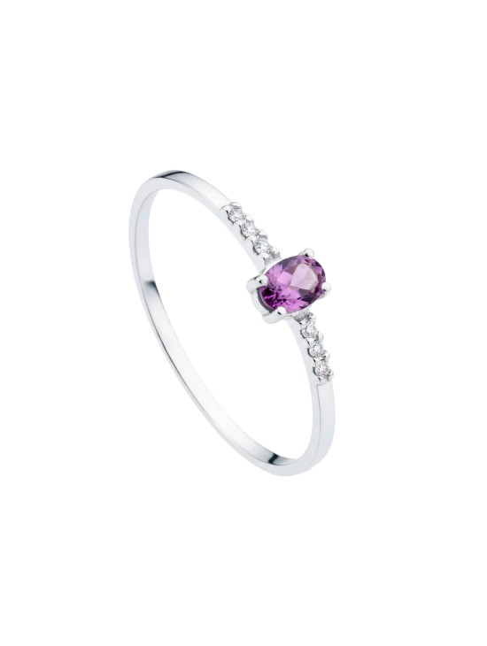 Sortija Oro Blanco Diamantes Laboratorio y Amatista | Joyería Parejo