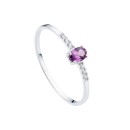 Anillo Sortija Mujer Oro Blanco 18K Diamantes Laboratorio y Amatista Natural