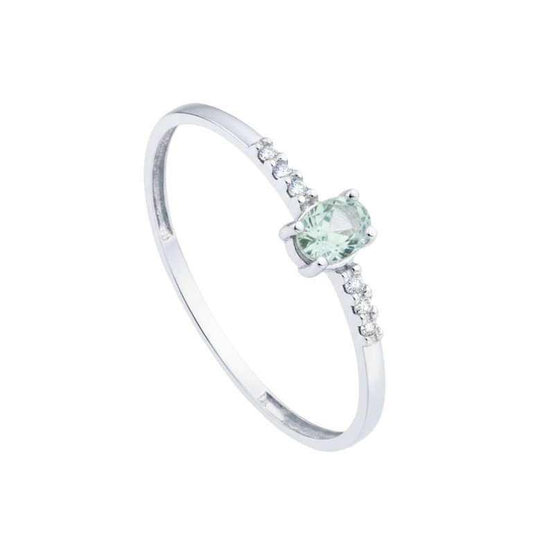 Sortija Oro Blanco Diamantes Laboratorio y Aguamarina | Joyería Parejo
