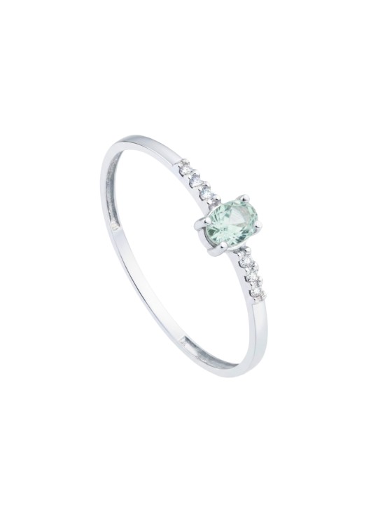 Sortija Oro Blanco Diamantes Laboratorio y Aguamarina | Joyería Parejo