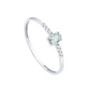 Anillo Sortija Mujer Oro Blanco 18K Diamantes Laboratorio y Aguamarina Natural