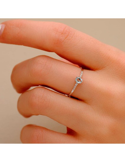 Sortija Oro Blanco Diamantes Laboratorio y Aguamarina | Joyería Parejo