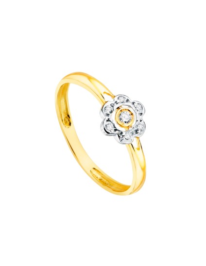 Anillo Sortija Niña Oro Bicolor Flor con Circonita | Joyería Parejo