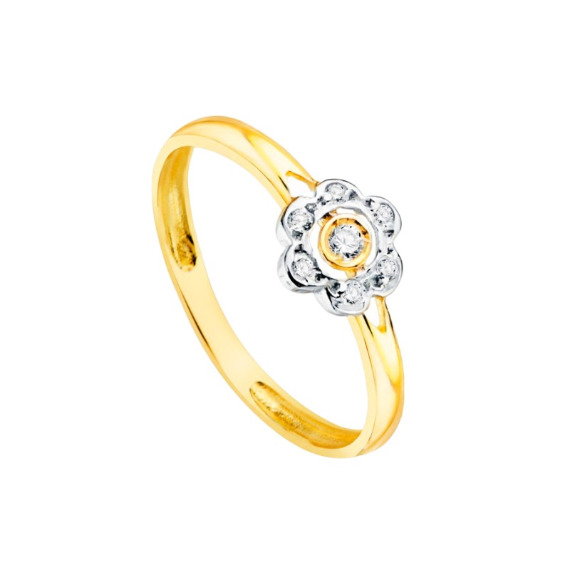 Anillo Sortija Niña Oro Bicolor Flor con Circonita | Joyería Parejo