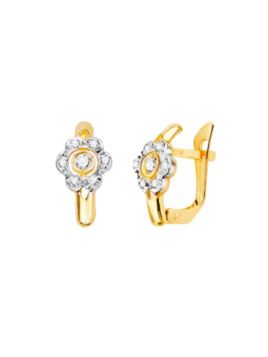 Pendientes Niña Oro Bicolor 18K Flor con Circonita | Joyería Parejo