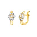 Pendientes Niña Oro Bicolor 18K Flor con Circonita