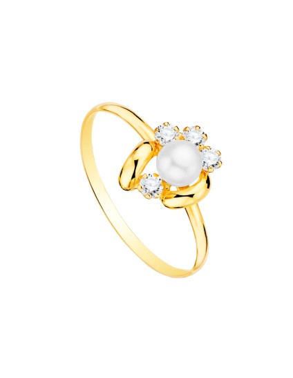 Anillo Sortija Niña Oro 18K Circonitas y Perla 5 mm | Joyería Parejo