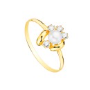 Anillo Sortija Niña Oro 18K Circonitas y Perla 5 mm