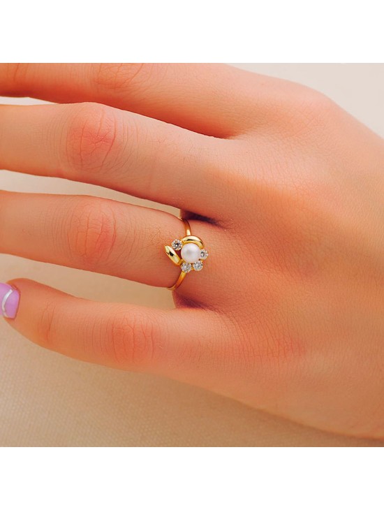 Anillo Sortija Niña Oro 18K Circonitas y Perla 5 mm | Joyería Parejo