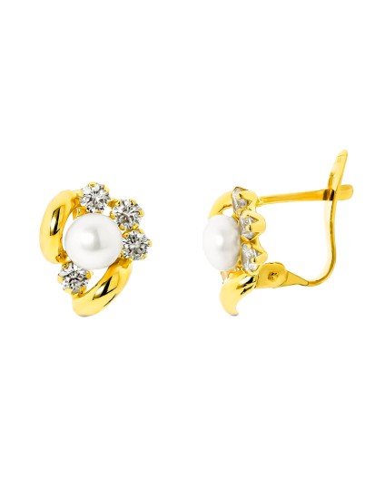Pendientes Niña Oro 18K Circonitas y Perla 5 mm | Joyería Parejo