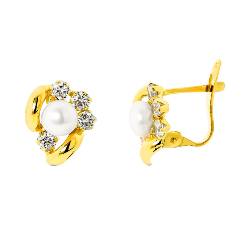 Pendientes Niña Oro 18K Circonitas y Perla 5 mm | Joyería Parejo