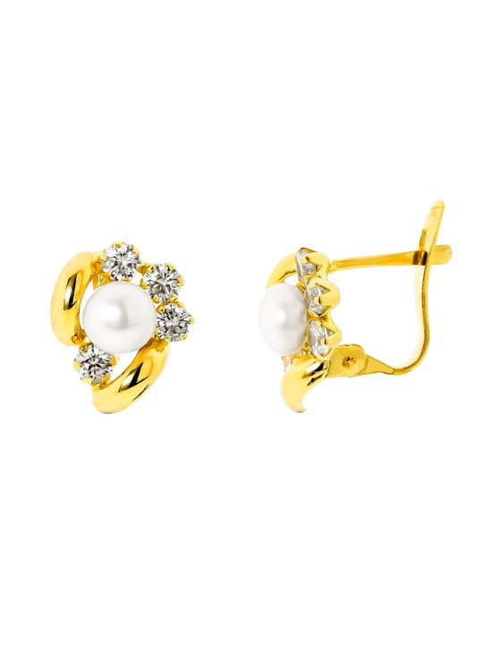 Pendientes Niña Oro 18K Circonitas y Perla 5 mm | Joyería Parejo