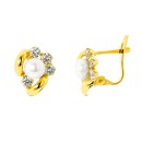 Pendientes Niña Oro 18K Circonitas y Perla 5 mm